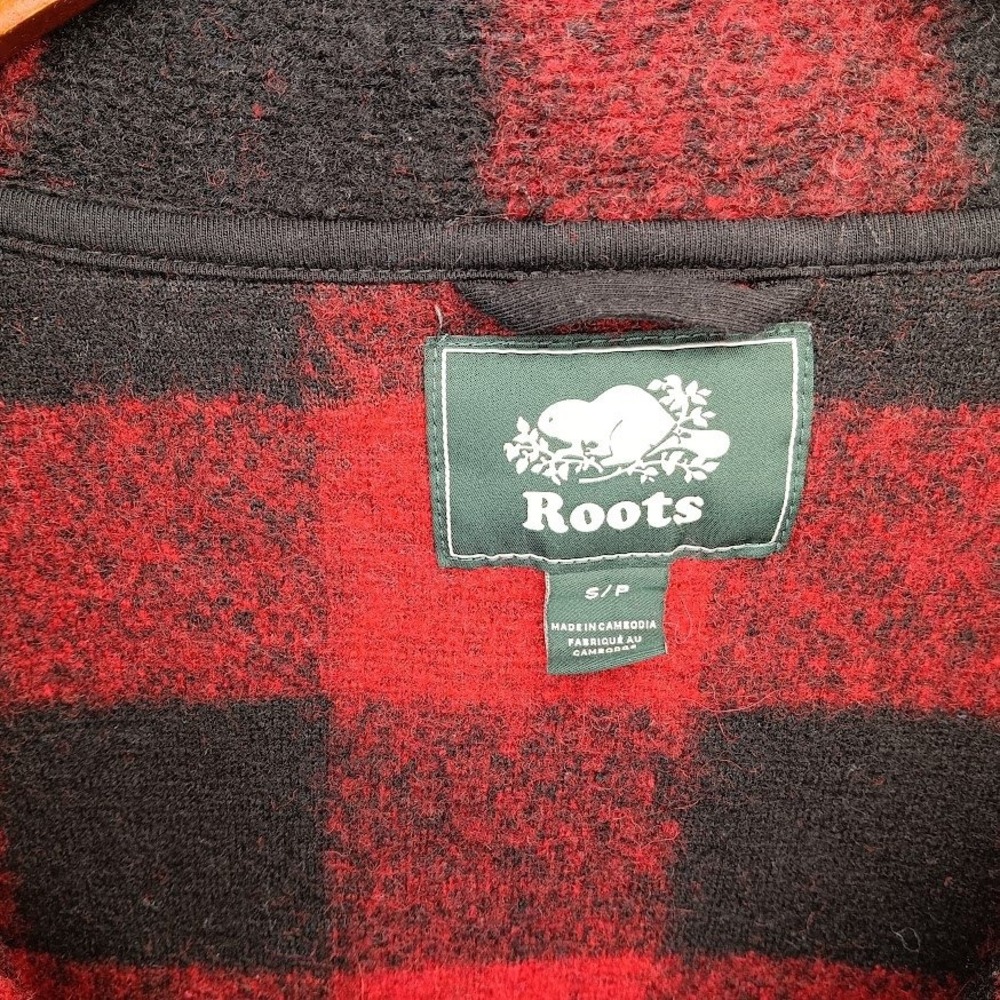 ROOTS Mens Red Black Buffalo Plaid Wool Blend Full Zip Jacket Chore coat Size S - Picture 3 of 8